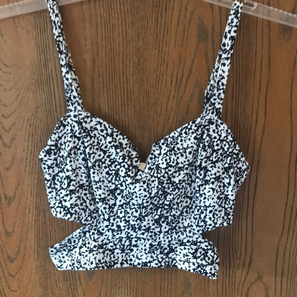 black & white spaghetti strap crop top with slits